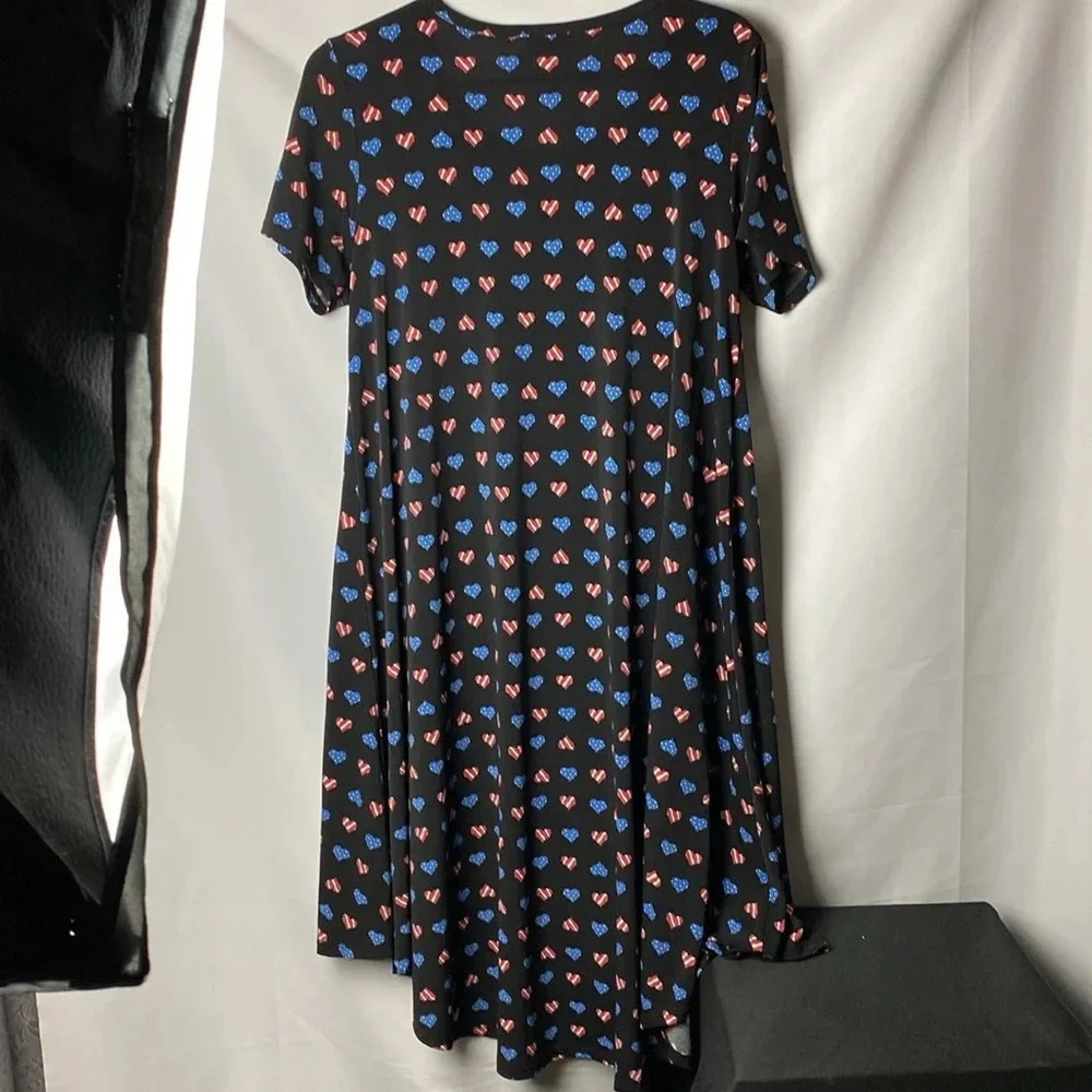LULA ROE WO SIZE SMALL NAVY‎ PATRIOTIC HEARTS DRESS HIGH- LO HEM CLEAN - Picture 8 of 10